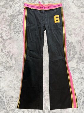Le. Copain Y2K Tracksuit Black Pink Yellow Flare Pants Striped Waistband Medium